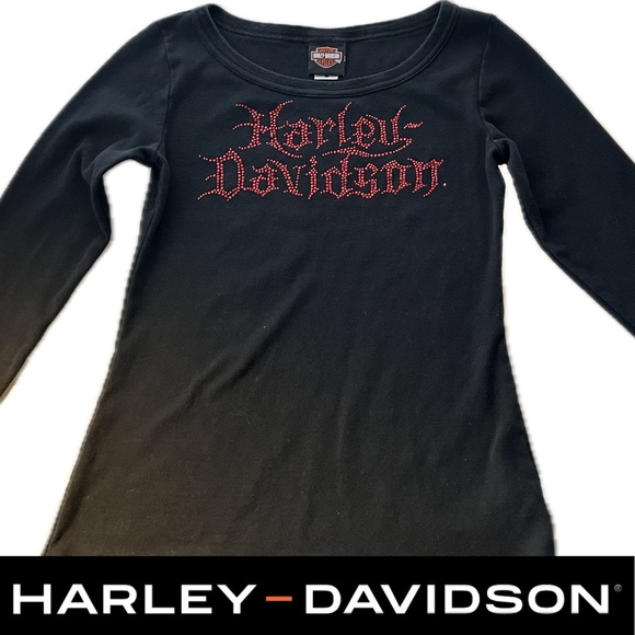🏍️🔴Las Vegas Nevada Harley-Davidson Red Beaded Bling Black Long Sleeve Tee | M - Picture 17 of 17